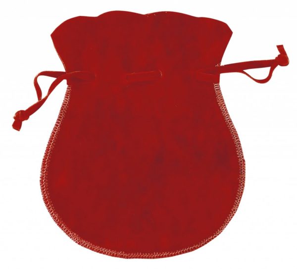 Red double velvet pouch with drawstring for small items such as bracelets, earrings, key rings