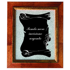 frame with shaped and engraved imitation leather plaque