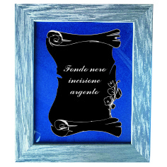 Wooden frame with engraved leatherette plaque