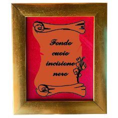 frame with shaped and engraved imitation leather plaque