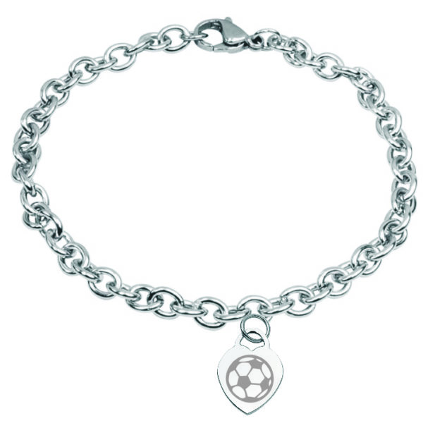 Women's football logo engraved heart shape pendant bracelet 7