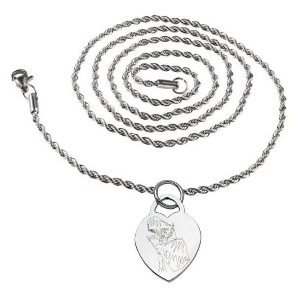steel necklace with heart, flag-waving game engraving