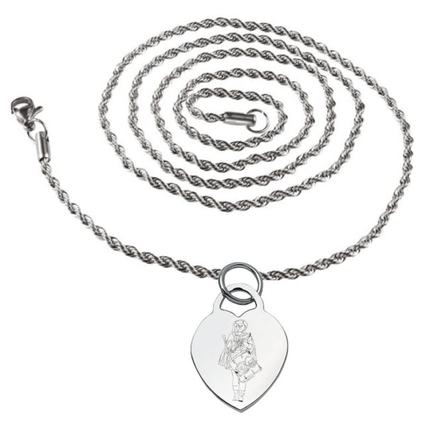 steel necklace with heart engraving games of the flags-tambourine