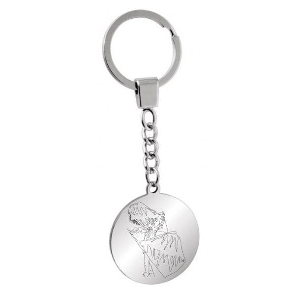 steel keychain with flag-waving game engraving