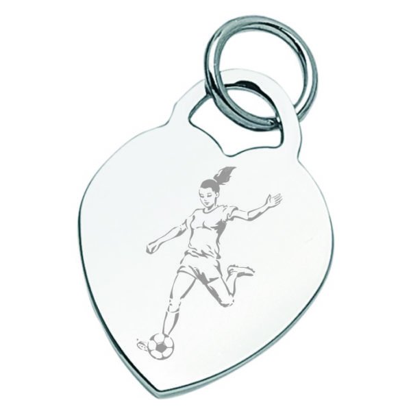 colgante de corazón grabado con logo de fútbol femenino 1 con anillo