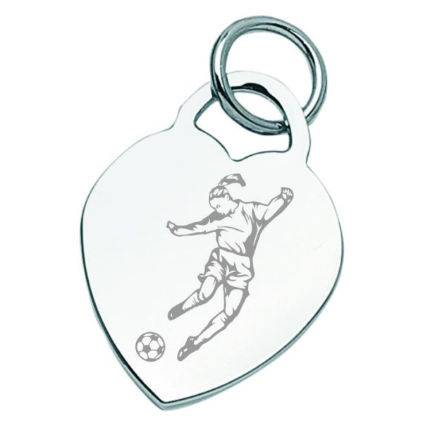 colgante de corazón grabado logo de fútbol femenino 3 con anillo