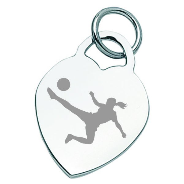 colgante de corazón grabado con logo de fútbol femenino 5 con anillo