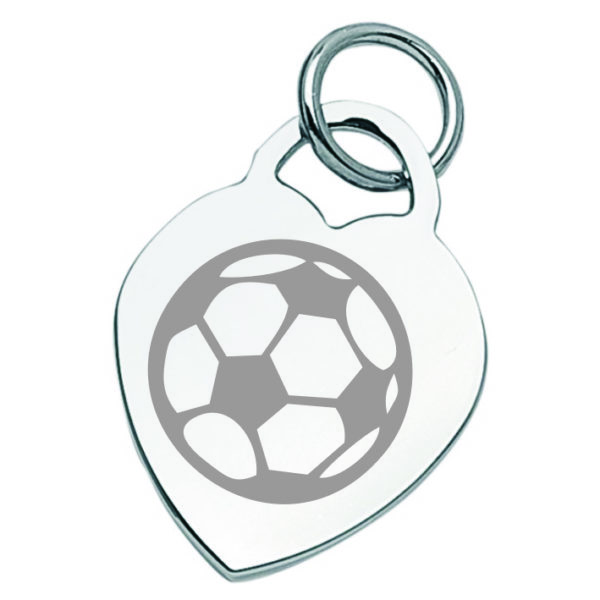 colgante de corazón grabado con logo de fútbol y anillo