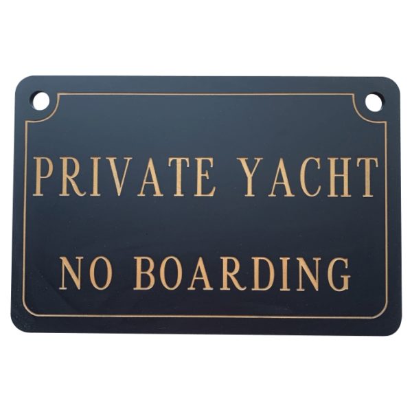 Private yacht plaque in satin plexiglass with holes engraved and enameled in gold color