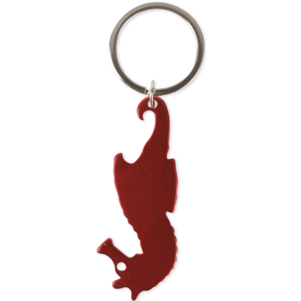 metalized aluminum keyring, seahorse shape, red color to engrave