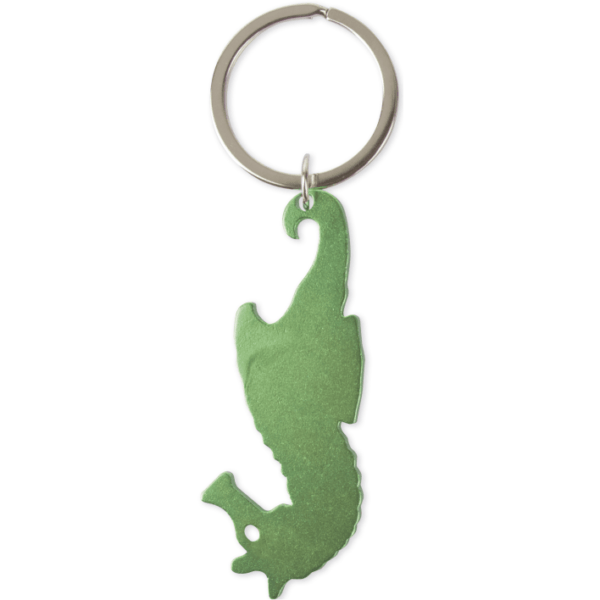 metallic aluminum keyring seahorse shape green color to be engraved
