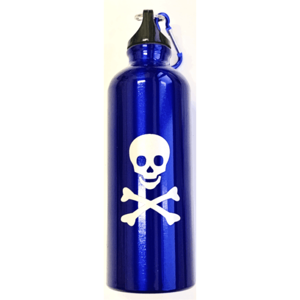 Water bottle engraved idelible with skull design