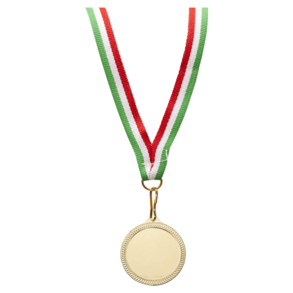Iron medal diameter 32mm neutral gold color with tricolor ribbon