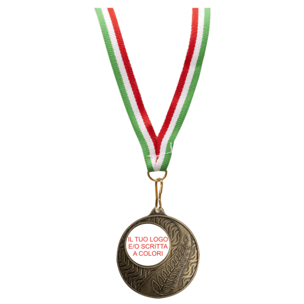 Medalla de hierro de 50 mm de diámetro color bronce con cinta tricolor