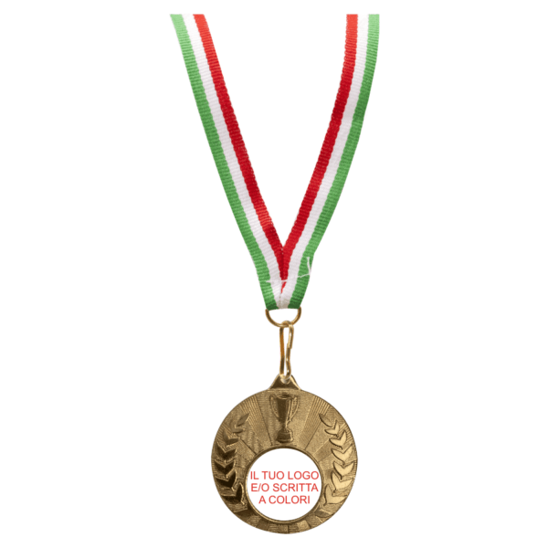 Gold-colored iron medal with tricolor ribbon
